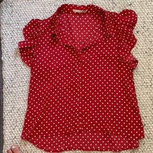 Red polka dot short sleeve blouse